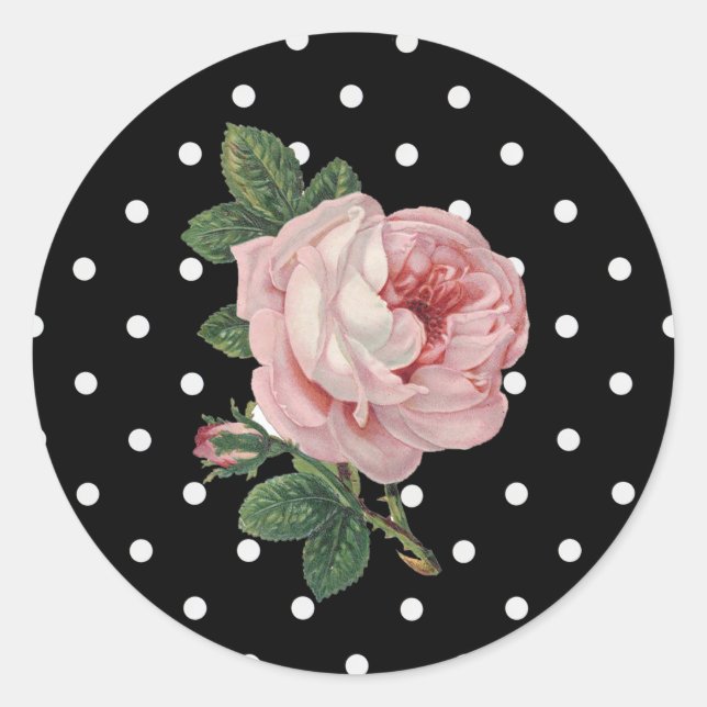 Pink Vintage Rose and Black Polka dots Stickers (Front)