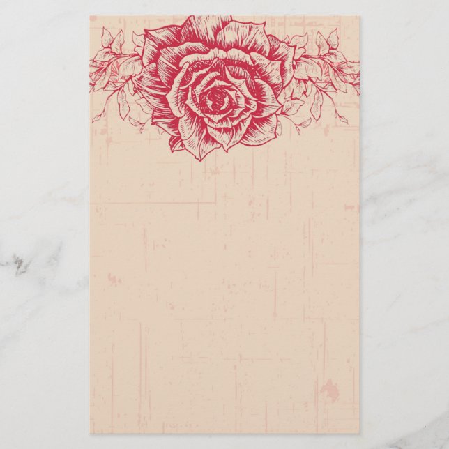 Pink Vintage Rose Border Stationery (Front)