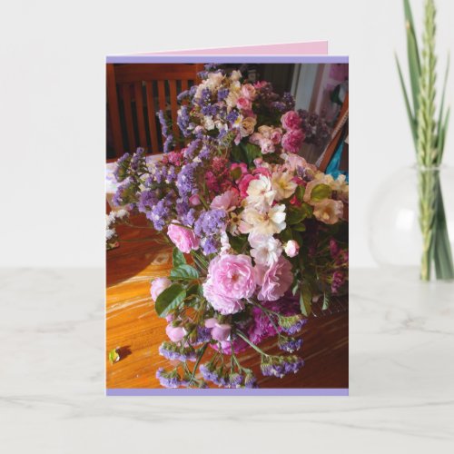 Pink Vintage Rose Bunch floral flowers Vase Card