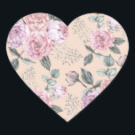 Pink Vintage Rose Design Heart Sticker<br><div class="desc">Seamless pattern rose flowers vintage</div>