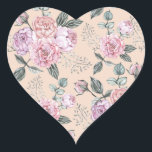 Pink Vintage Rose Design Heart Sticker<br><div class="desc">Seamless pattern rose flowers vintage</div>