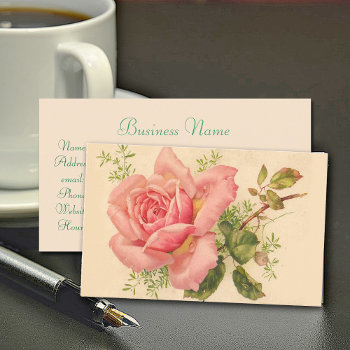 Pink Vintage Rose Feminine Business Card by longdistgramma at Zazzle