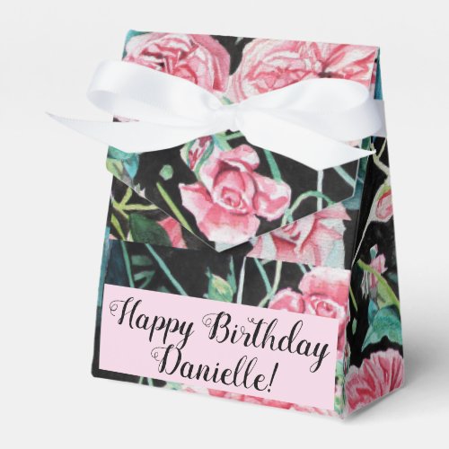 Pink Vintage Rose Floral Tea Party Cake Favor Box