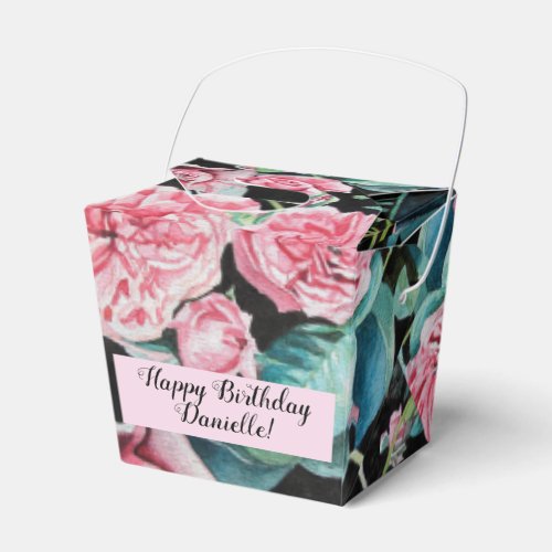 Pink Vintage Rose Floral Tea Party Cake Favour Box