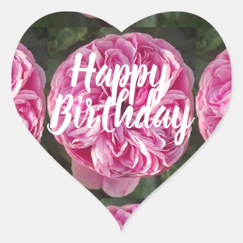 Pink Vintage Rose Flower floral Happy Birthday Heart Sticker