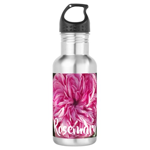 Pink Vintage Rose Flower floral Photo Girls Name Stainless Steel Water Bottle