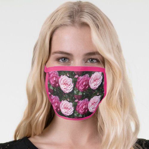 Pink Vintage Rose Flower Pattern Face Mask