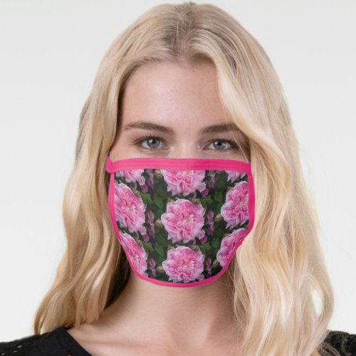 Pink Vintage Rose Flower Pattern Face Mask