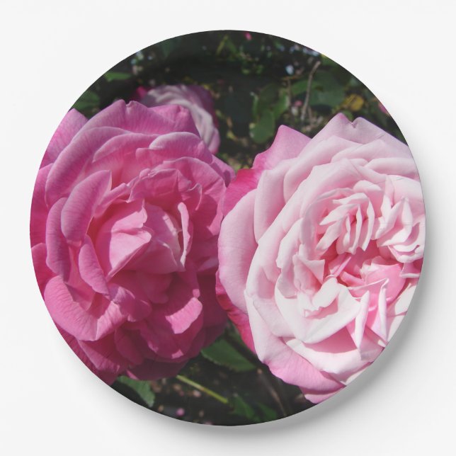Pink Vintage Rose Flower Pattern Paper Party Plate (Front)