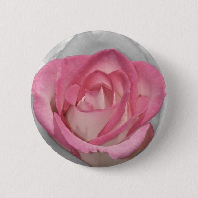 Pink vintage rose print pinback button (Front)