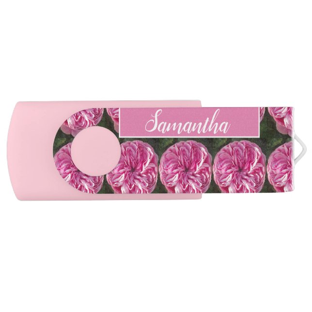 Pink Vintage Rose Roses Cabbage Vintage Flash Drive (Front)