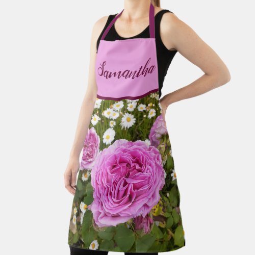 Pink Vintage Rose Roses Flower Floral Photo Apron