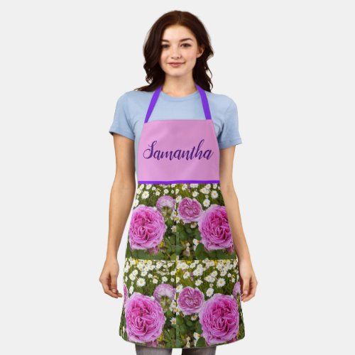 Pink Vintage Rose Roses Flower Floral Photo Apron