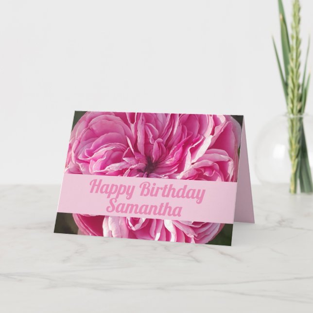 Pink Vintage Rose Roses Flowers Birthday Card (Front)