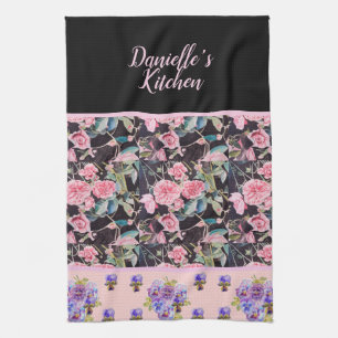 Pink Vintage Rose Roses Watercolor Customisable Kitchen Towel