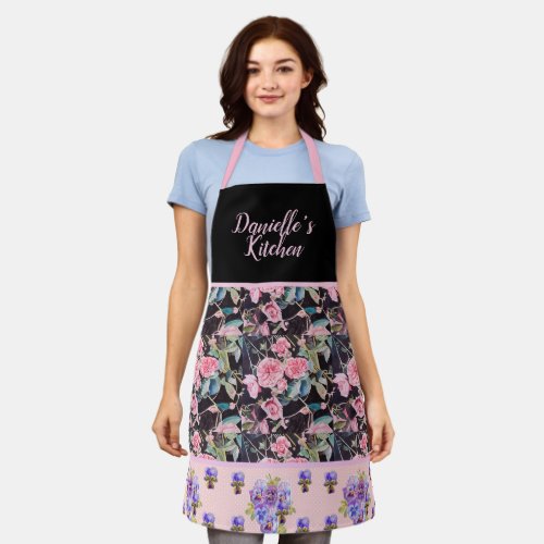 Pink Vintage Rose Roses Watercolor Customizable Apron