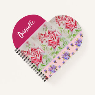 Pink Vintage Rose Roses Watercolor Customizable Notebook