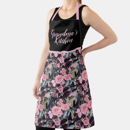 Pink Vintage Rose Roses Watercolor Grandmas Apron