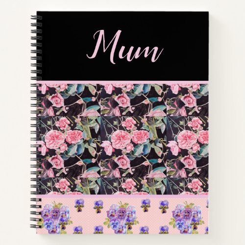 Pink Vintage Rose Roses Watercolor Mom Mothers Notebook