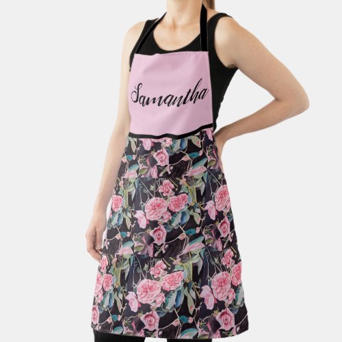 Pink Vintage Rose Roses Watercolor Shabby Chic Apron