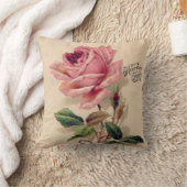 Pink Vintage Rose Throw Pillow (Blanket)