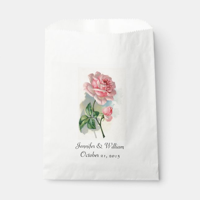 Pink Vintage Rose Wedding Favor Bag (Front)