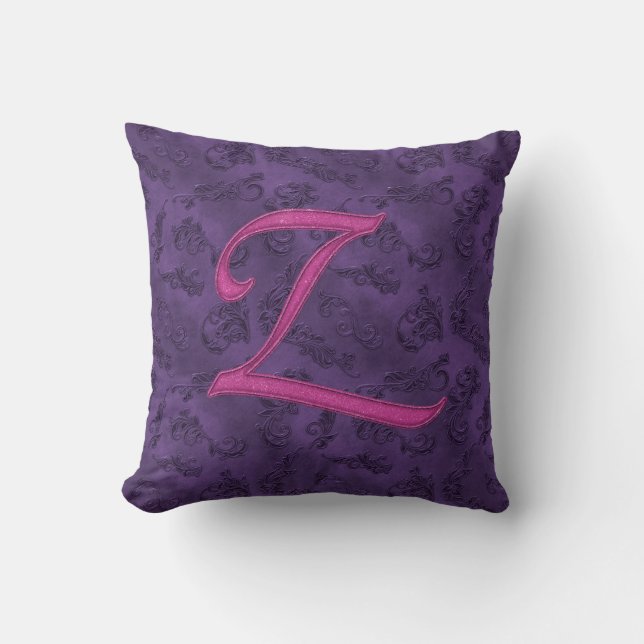 Pink Vintage Rose Z Throw Pillow (Front)