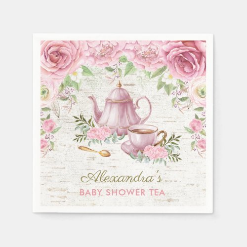 Pink Vintage Roses Baby Tea Party Paper Napkin