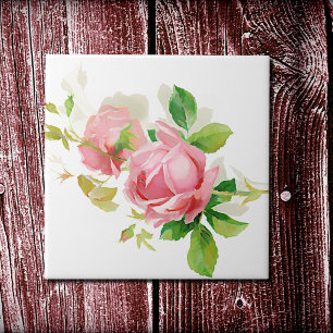 Pink vintage roses ceramic tile