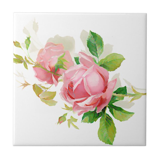 Pink vintage roses ceramic tile (Front)