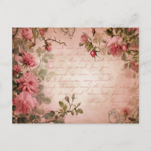 Pink Vintage Roses Decoupage Pattern Postcard