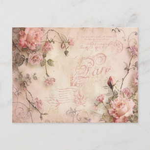 Pink Vintage Roses Decoupage Pattern Postcard