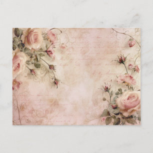 Pink Vintage Roses Decoupage Pattern Postcard