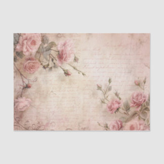Pink Vintage Roses Decoupage Pattern Tissue Paper
