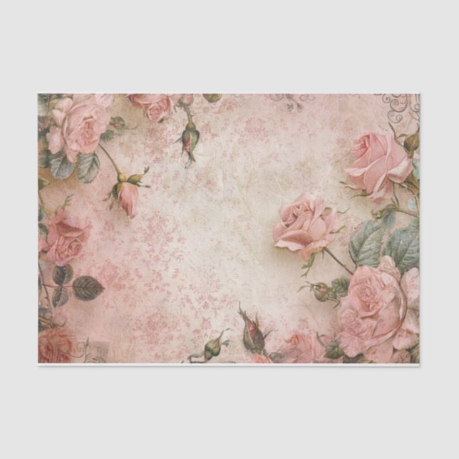 Pink Vintage Roses Decoupage Pattern Tissue Paper (Front)