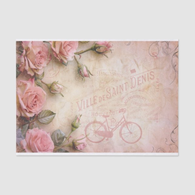 Pink Vintage Roses Decoupage Pattern  Tissue Paper (Front)