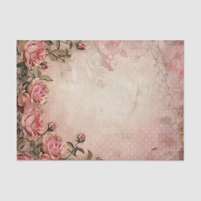 Pink Vintage Roses Decoupage Pattern  Tissue Paper (Front)