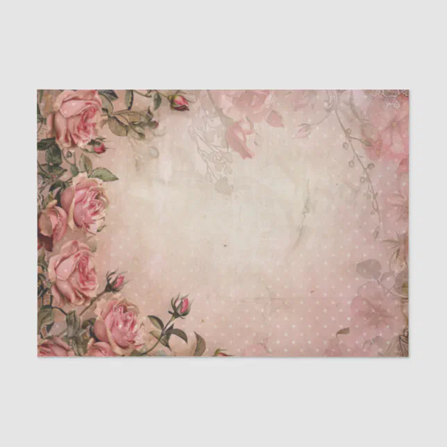 Pink Vintage Roses Decoupage Pattern Tissue Paper | Zazzle