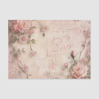 Pink Vintage Roses Decoupage Pattern Tissue Paper