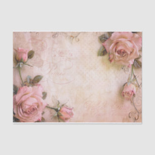 Pink Vintage Roses Decoupage Pattern Tissue Paper