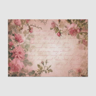 Pink Vintage Roses Decoupage Pattern Tissue Paper