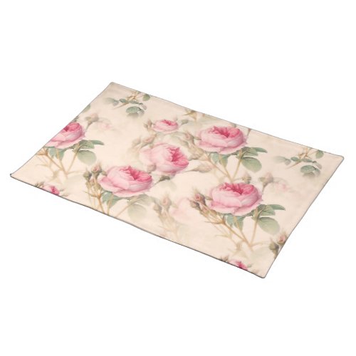 Pink vintage roses floral pattern   cloth placemat