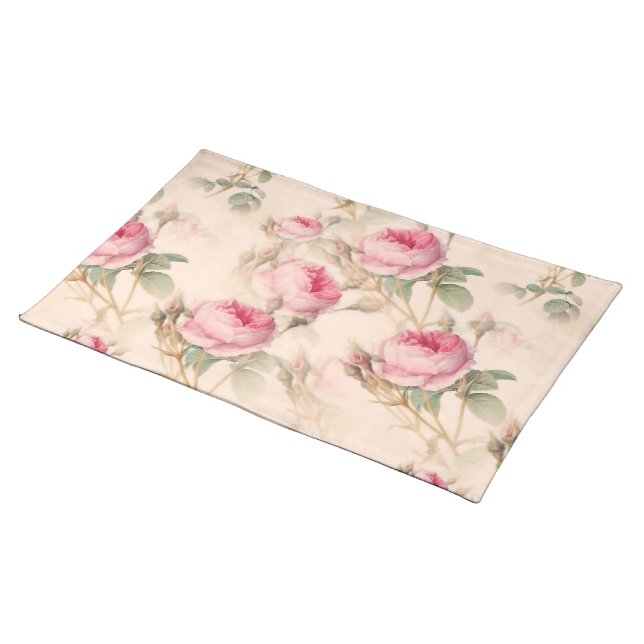 Pink vintage roses floral pattern   cloth placemat (On Table)