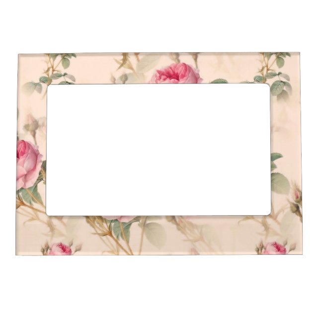 Pink vintage roses floral pattern  magnetic frame (Front)
