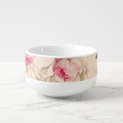 Pink vintage roses floral pattern  soup mug