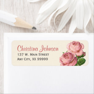 Pink Vintage Roses Floral Return Address Labels