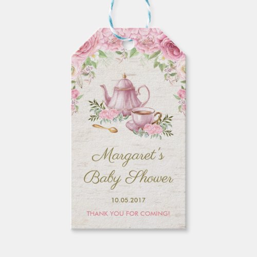 Pink Vintage Roses Floral Tea Party Favor Gift Tag