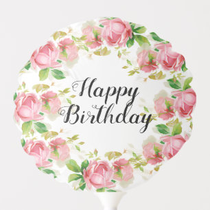 Pink vintage roses - Happy Birthday Balloon