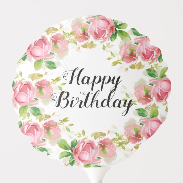 Pink vintage roses - Happy Birthday Balloon (Front)