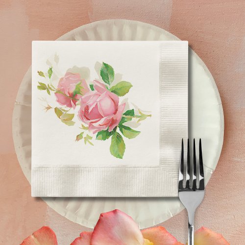 Pink vintage roses paper napkins